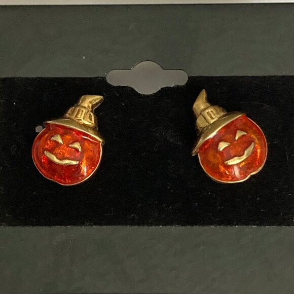 NWT Jack-O-Lantern Pumpkin Stud Earrings, Costume Jewelry - Picture 1 of 6
